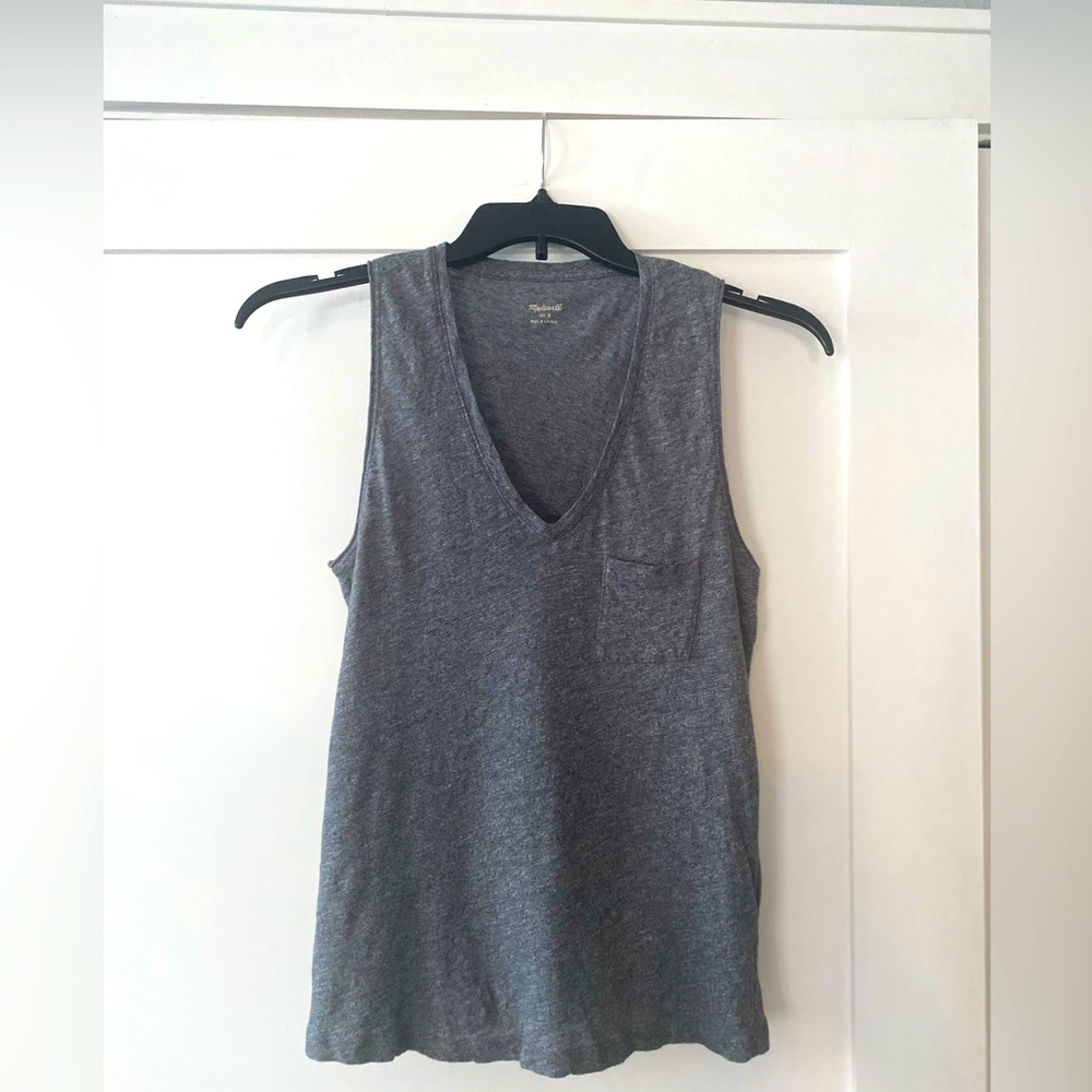 Madewell Whisper Cotton V-Neck Tank, Size Small, Heather Gray